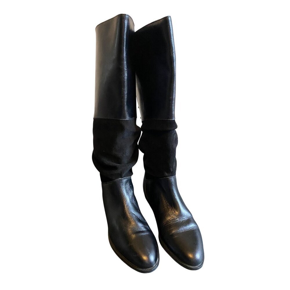 Bally Of Switzerland Black Leather and Suede Designer Lace Back Riding Boots 7.5